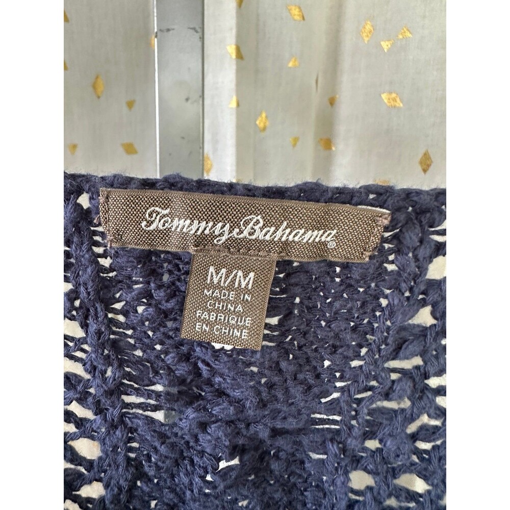 Tommy Bahama Women's 100% Cotton Navy Loose Cable Knit Pull Over Sweater M - Picture 5 of 6